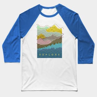 Watercolor Mountains Geometric Nature Woods Aesthetic Baseball T-Shirt